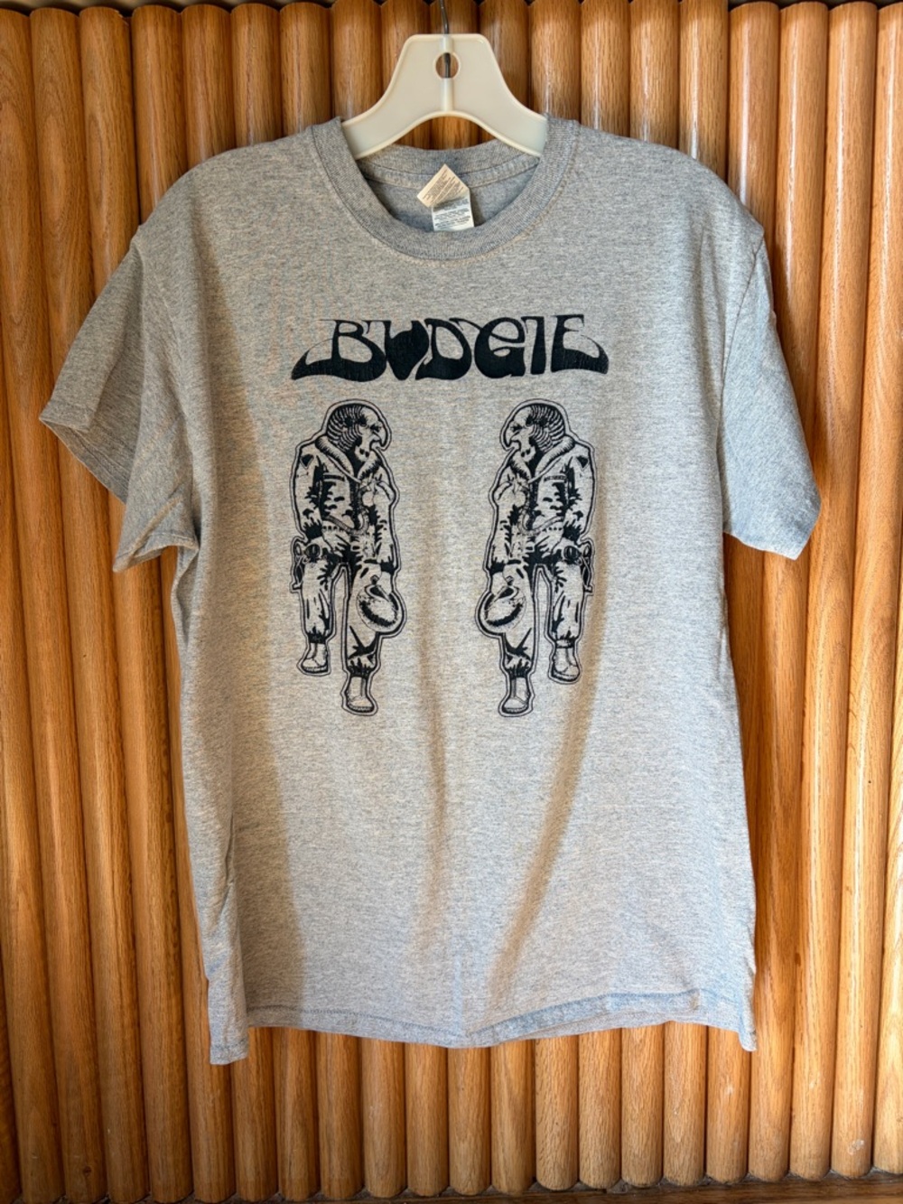 Budgie Band Graphic T-Shirt - Astronaut Birds - Gray Heavy Metal Rock Unisex